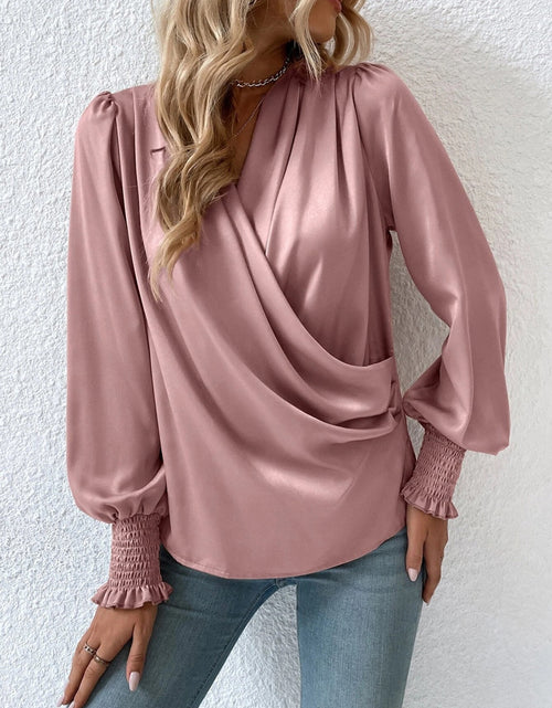 Load image into Gallery viewer, Surplice Smocked Lantern Sleeve Blouse
