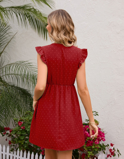 Load image into Gallery viewer, Swiss Dot Ruffled V-Neck Dress
