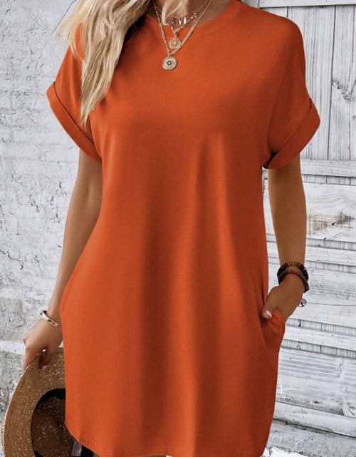 Load image into Gallery viewer, Pocketed Round Neck Short Sleeve Dress
