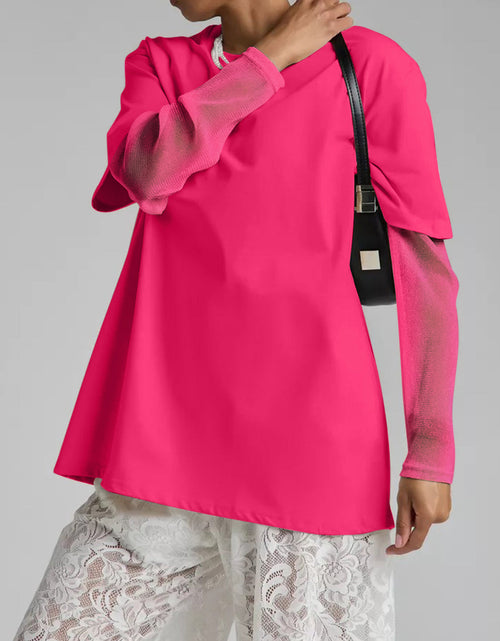 Load image into Gallery viewer, Faux Layered Round Neck Mesh Sleeve Top
