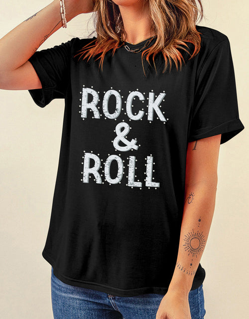 Load image into Gallery viewer, Letter Graphic Round Neck Short Sleeve T-Shirt
