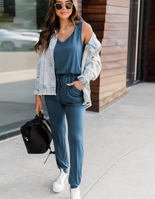 Load image into Gallery viewer, Drawstring Round Neck Sleeveless Jumpsuit
