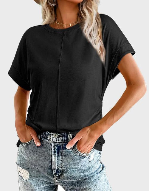 Load image into Gallery viewer, Ruched Round Neck Short Sleeve T-Shirt
