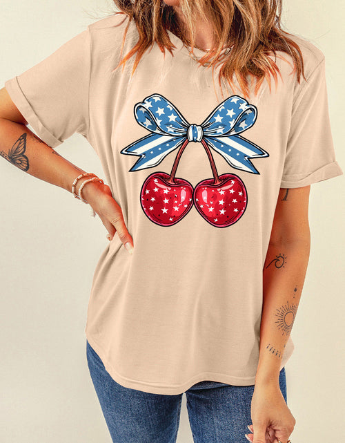 Load image into Gallery viewer, Cherry Graphic Round Neck Short Sleeve T-Shirt
