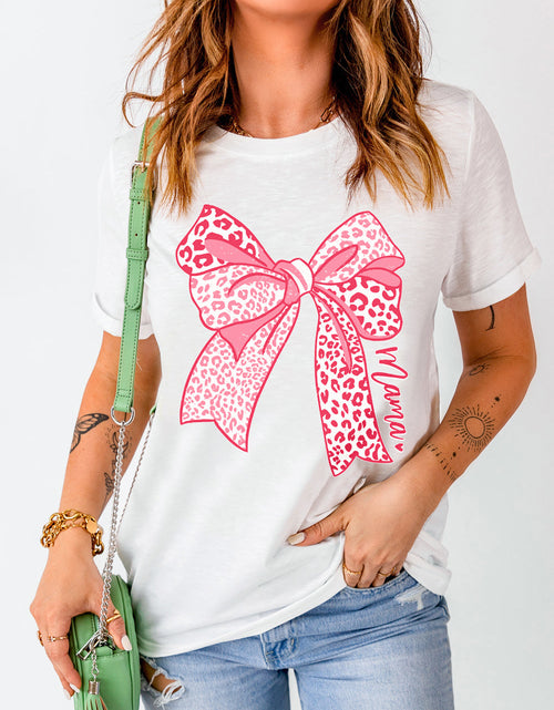 Load image into Gallery viewer, Bow Graphic Round Neck Short Sleeve T-Shirt
