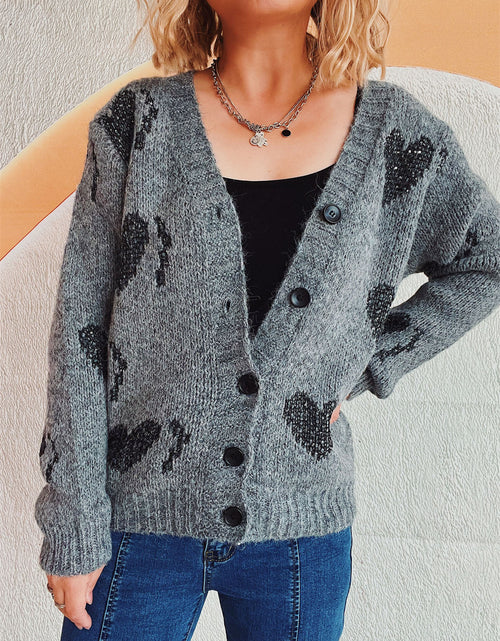 Load image into Gallery viewer, Heart Button Up Long Sleeve Cardigan
