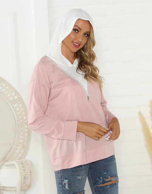 Load image into Gallery viewer, Shiny Contrast Zip Detail Hoodie
