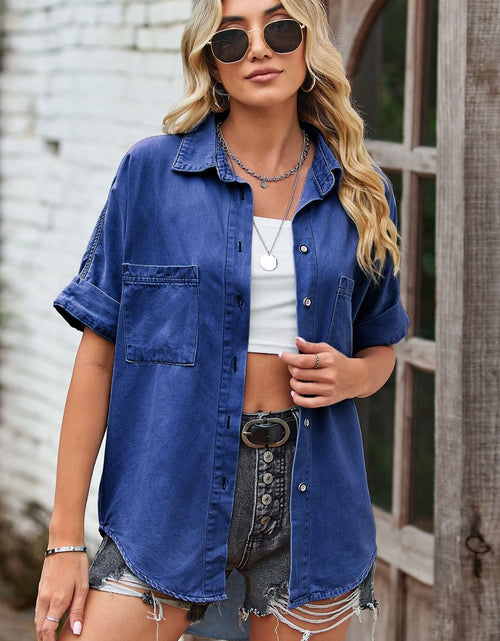 Load image into Gallery viewer, Collared Neck Denim Jacket with Pockets
