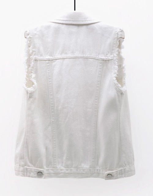 Load image into Gallery viewer, Full Size Button Down Raw Hem Sleeveless Denim Jacket Plus Size

