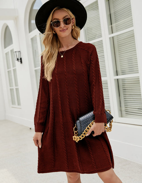 Load image into Gallery viewer, Cable-Knit Long Sleeve Sweater Dress
