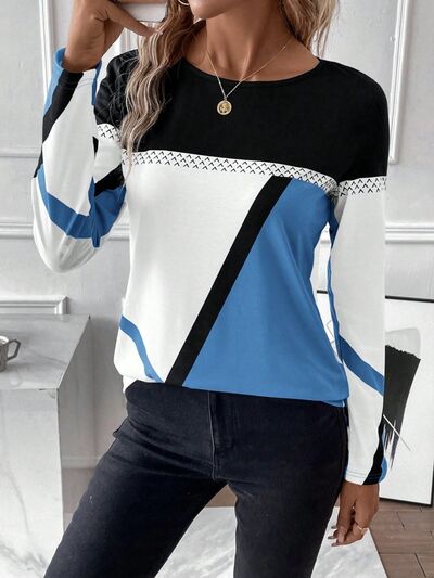 Load image into Gallery viewer, Contrast Round Neck Long Sleeve T-Shirt
