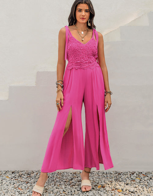 Load image into Gallery viewer, V-Neck Wide Strap Slit Jumpsuit
