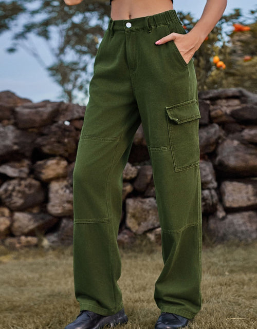 Load image into Gallery viewer, High Waist Cargo Straight Jeans
