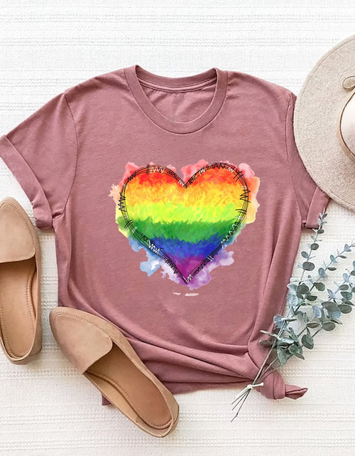 Load image into Gallery viewer, Heart Graphic Round Neck Short Sleeve T-Shirt
