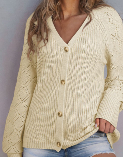 Load image into Gallery viewer, Openwork V-Neck Button Up Cardigan
