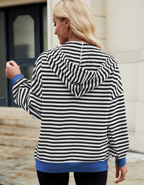 Load image into Gallery viewer, Drawstring Striped Zip Up Long Sleeve Hoodie

