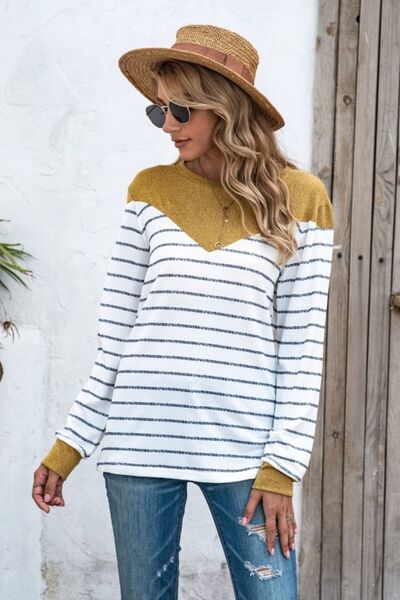 Load image into Gallery viewer, Striped Round Neck Long Sleeve T-Shirt
