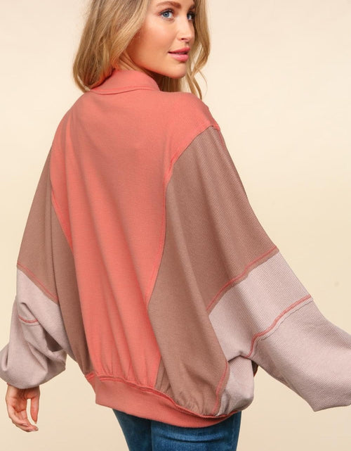 Load image into Gallery viewer, Haptics Zip Up Color Block Bomber Jacket with Side Pockets
