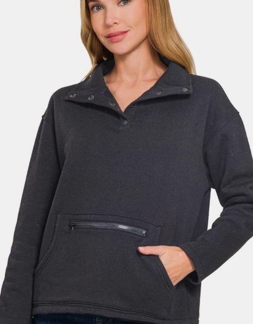 Load image into Gallery viewer, Zenana Turtleneck Half Snap Fleece Sweatshirt
