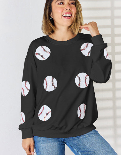 Load image into Gallery viewer, Sequin Baseball Round Neck Dropped Shoulder Sweatshirt
