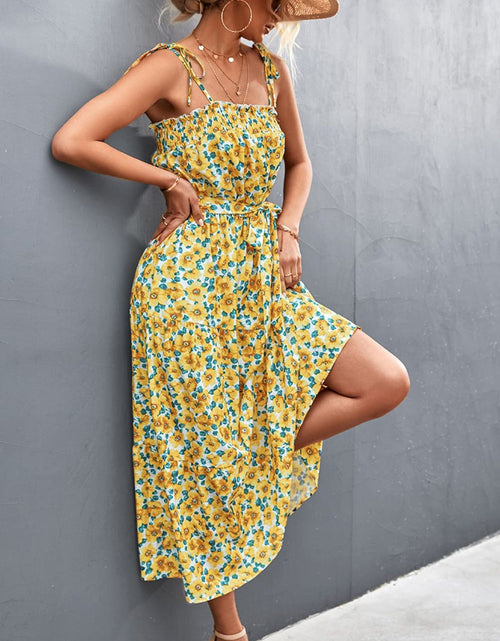 Load image into Gallery viewer, Floral Tie-Shoulder Belted Dress
