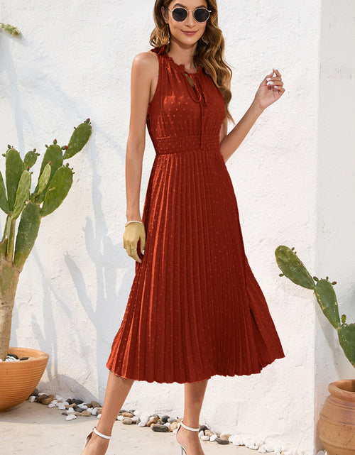 Load image into Gallery viewer, Swiss Dot Tie Neck Sleeveless Dress
