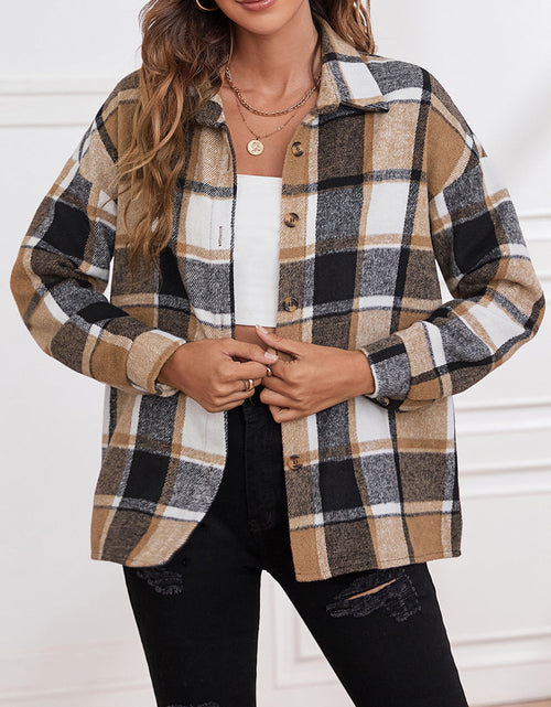 Load image into Gallery viewer, Plaid Collared Neck Button Down Jacket
