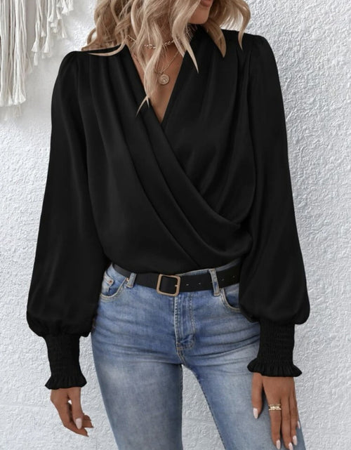 Load image into Gallery viewer, Surplice Smocked Lantern Sleeve Blouse
