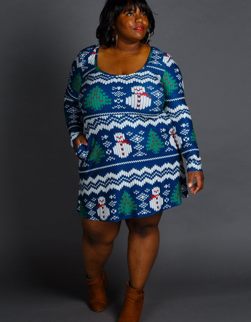 Load image into Gallery viewer, The Eggnog Aficionado | Snowman Print Christmas Skater Dress by Shinesty

