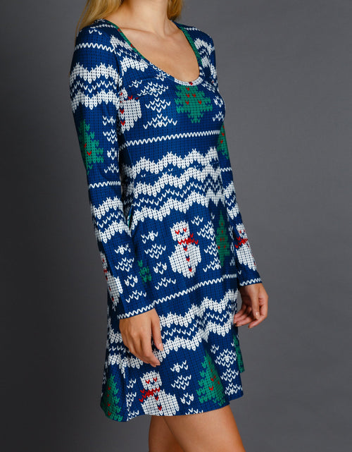 Load image into Gallery viewer, The Eggnog Aficionado | Snowman Print Christmas Skater Dress by Shinesty
