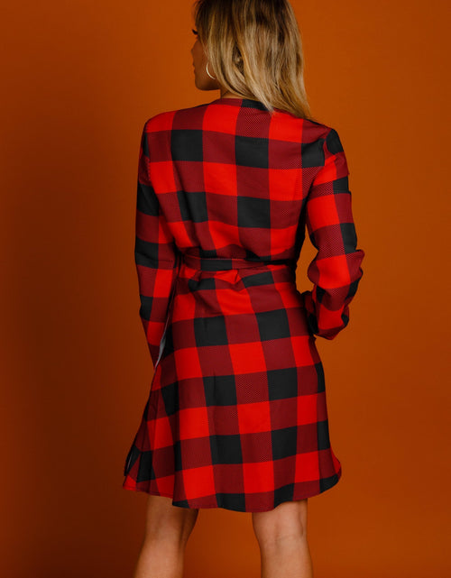 Load image into Gallery viewer, The Red &amp; Black Lumberjack | Red Buffalo Check Christmas Wrap Dress by Shinesty
