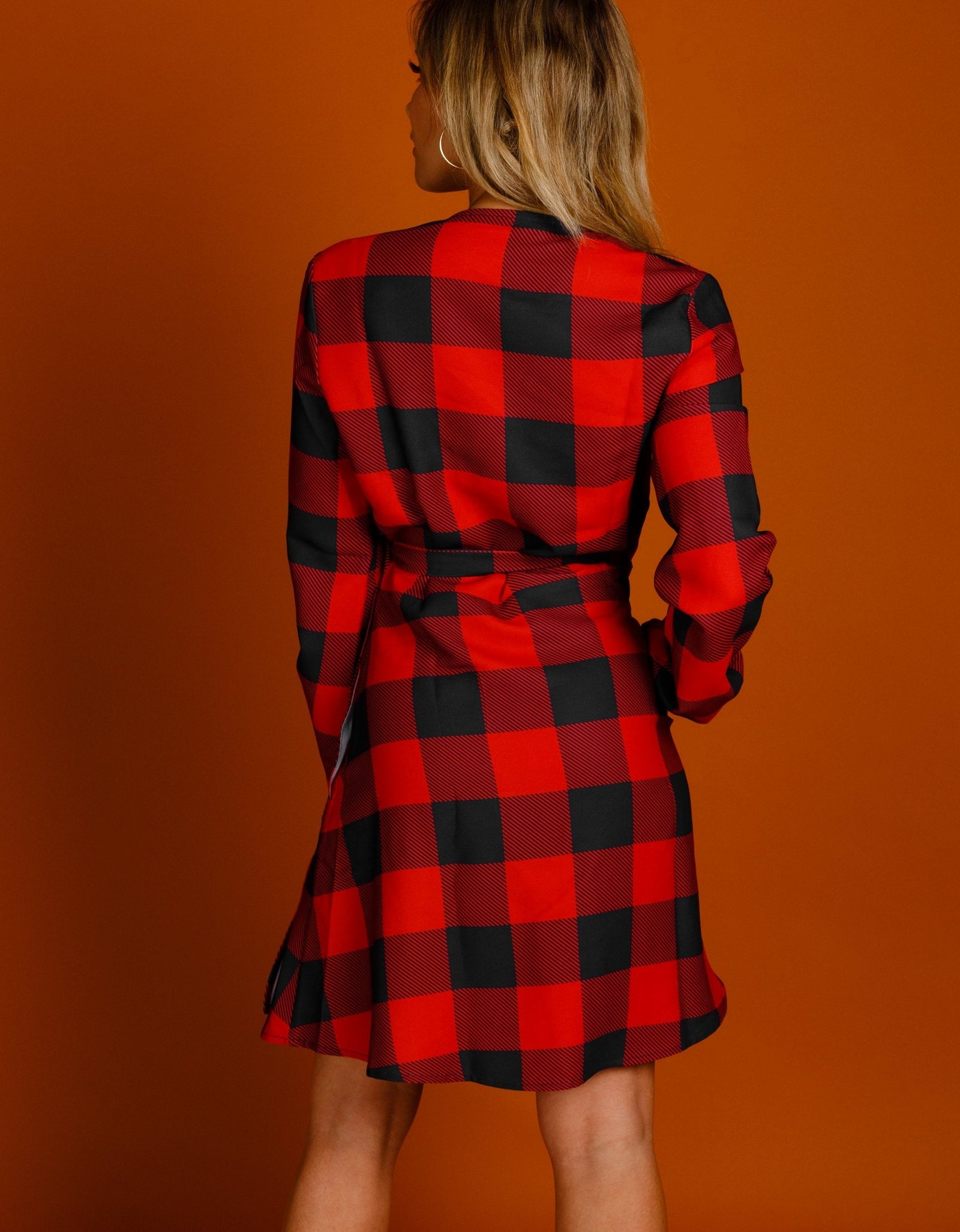The Red & Black Lumberjack | Red Buffalo Check Christmas Wrap Dress by Shinesty