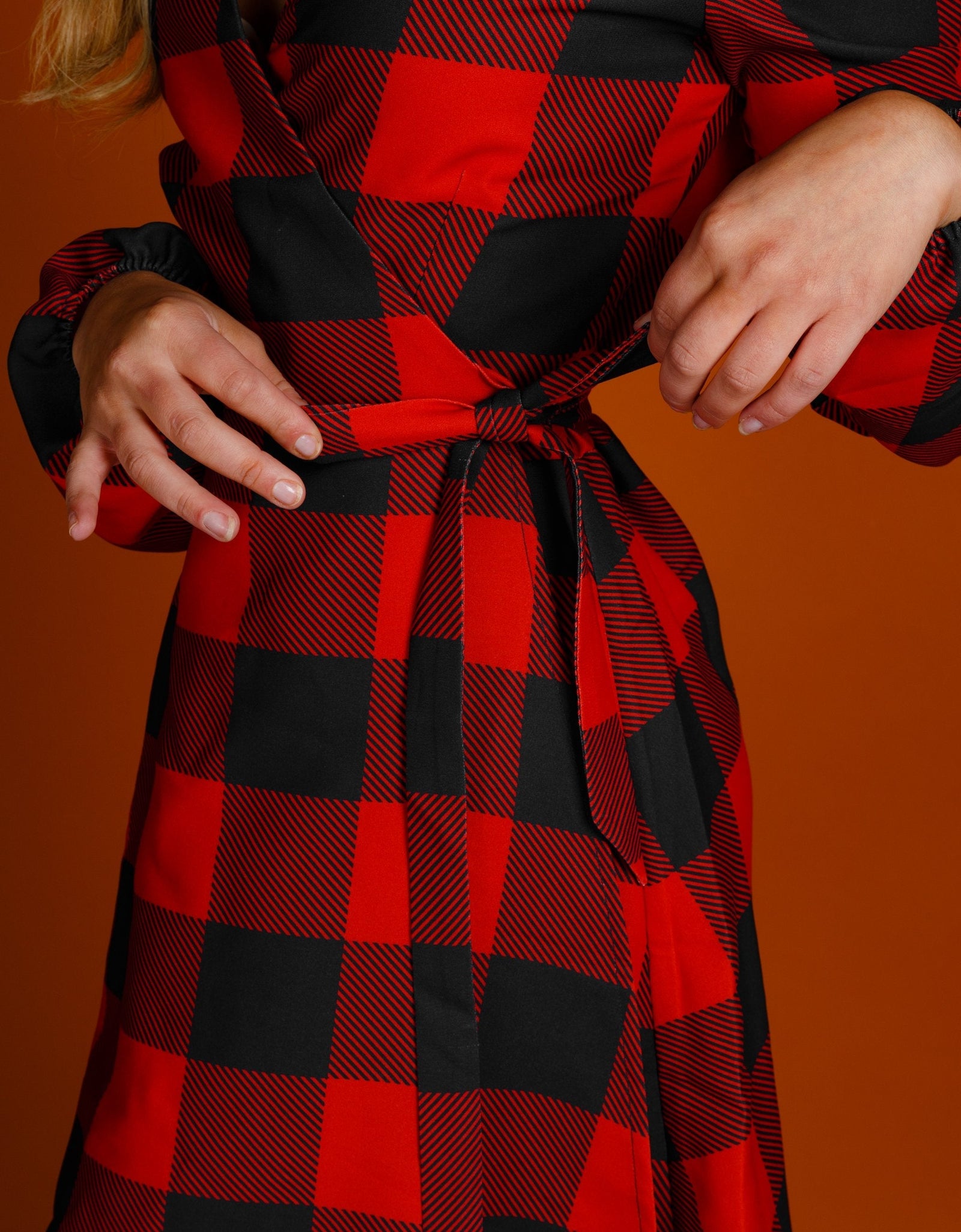 The Red & Black Lumberjack | Red Buffalo Check Christmas Wrap Dress by Shinesty