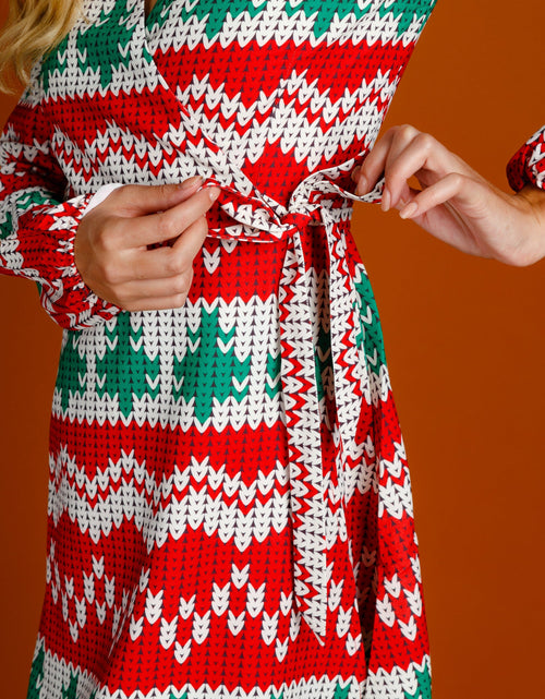 Load image into Gallery viewer, The Red Ryder | Knit Print Christmas Wrap Dress by Shinesty
