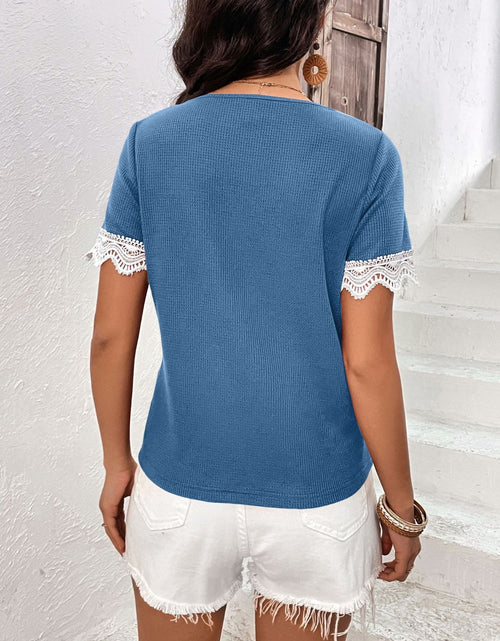 Load image into Gallery viewer, Ivy Lane Lace Detail V-Neck Short Sleeve T-Shirt
