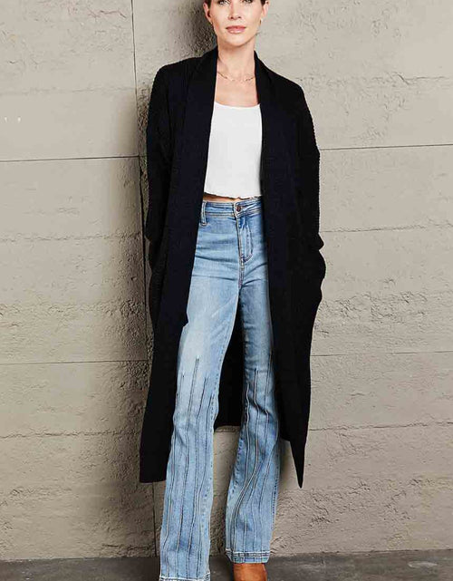 Load image into Gallery viewer, Waffle Knit Open Front Duster Cardigan With Pockets
