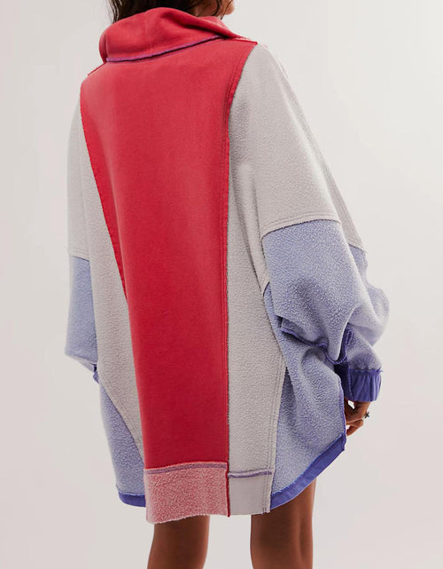 Load image into Gallery viewer, High-Low Exposed Seam Contrast Long Sleeve Sweatshirt
