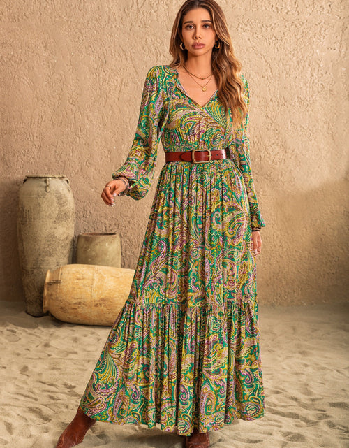 Load image into Gallery viewer, Printed Tie Neck Long Sleeve Dress

