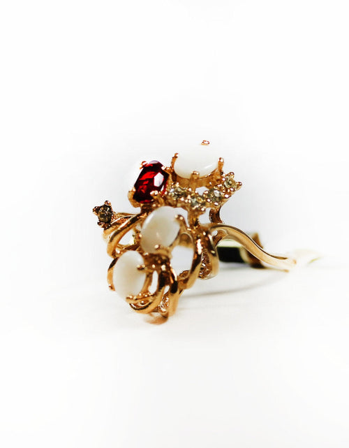 Load image into Gallery viewer, Vintage Genuine Opals Cluster with Austrian Crystals 18k Yellow Gold Plated Cocktail Ring by PVD Vintage Jewelry
