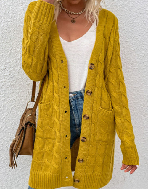 Load image into Gallery viewer, Cable-Knit Button Down Cardigan with Pockets
