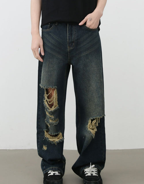 Load image into Gallery viewer, Men's Distressed Wide Leg Jeans

