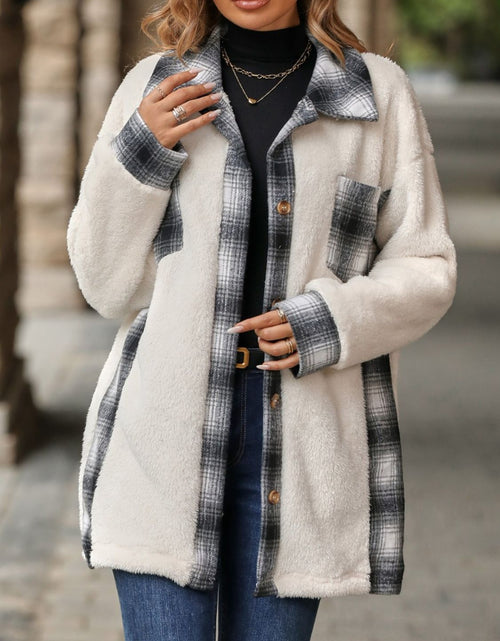 Load image into Gallery viewer, Plaid Contrast Dropped Shoulder Coat
