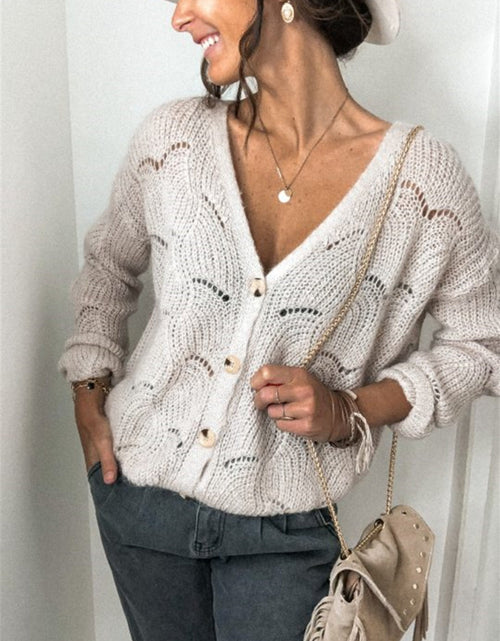 Load image into Gallery viewer, Openwork Button Up Long Sleeve Cardigan

