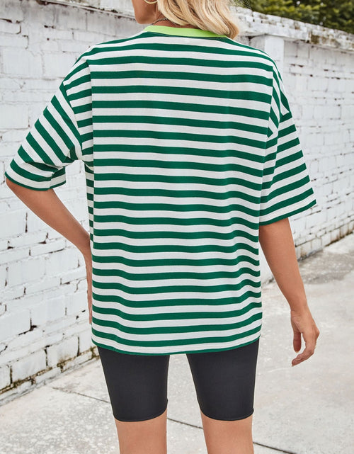 Load image into Gallery viewer, Lovelet Striped Round Neck Half Sleeve T-Shirt
