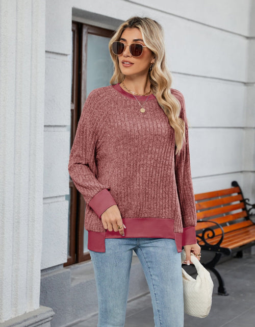 Load image into Gallery viewer, Contrast Trim Round Neck Long Sleeve T-Shirt
