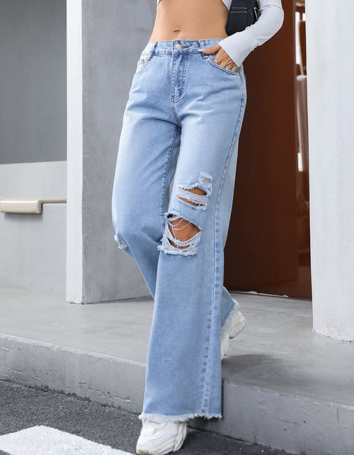 Load image into Gallery viewer, Distressed Raw Hem Wide Leg Jeans
