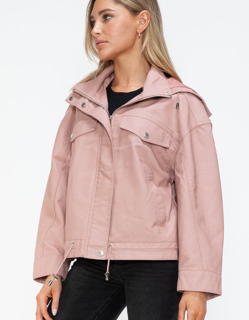 Load image into Gallery viewer, How Dare U Drawstring Hem PU Leather Zip Up Jacket
