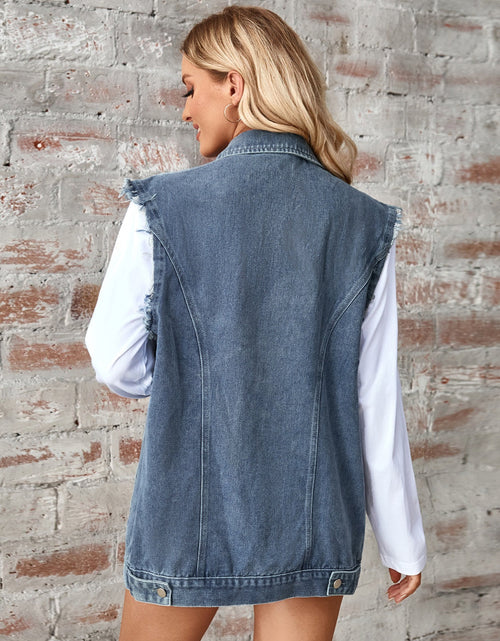 Load image into Gallery viewer, Raw Hem Sleeveless Button Up Denim Jacket
