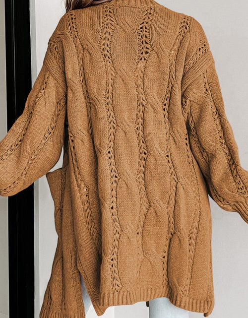 Load image into Gallery viewer, Cable-Knit Dropped Shoulder Slit Cardigan
