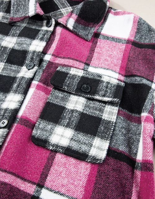 Load image into Gallery viewer, Pocketed Plaid Collared Neck Long Sleeve Shacket
